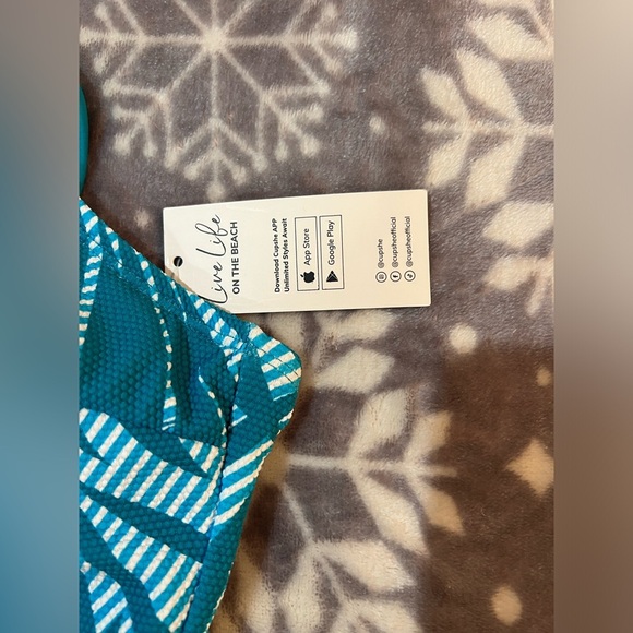 Women's Blue Tropical V-Neck Crossback One-Piece Size Large - Picture 6 of 9